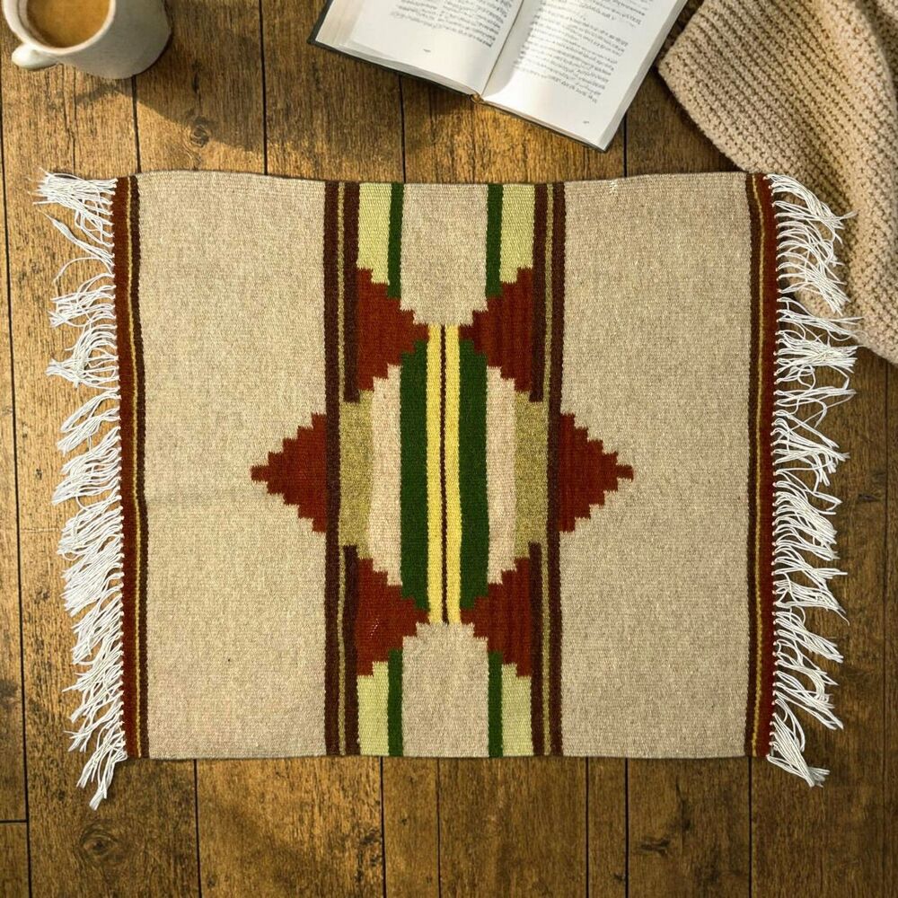Vintage Native Tribal Pattern Woven Fringe Placemat/Rug/Wall Hanging Decor